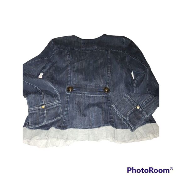 Live a Little Blue Denim Jean Jacket Ruffles Size Small - Picture 2 of 7